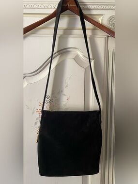 Sharif Black Suede Crossbody with Gold Accent
